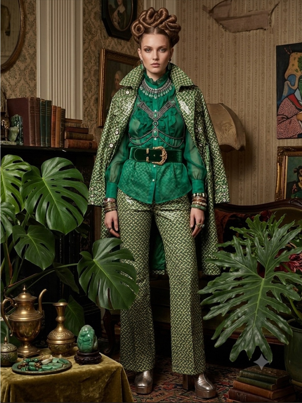 Juicy Couture Olive Geometric Trench Coat